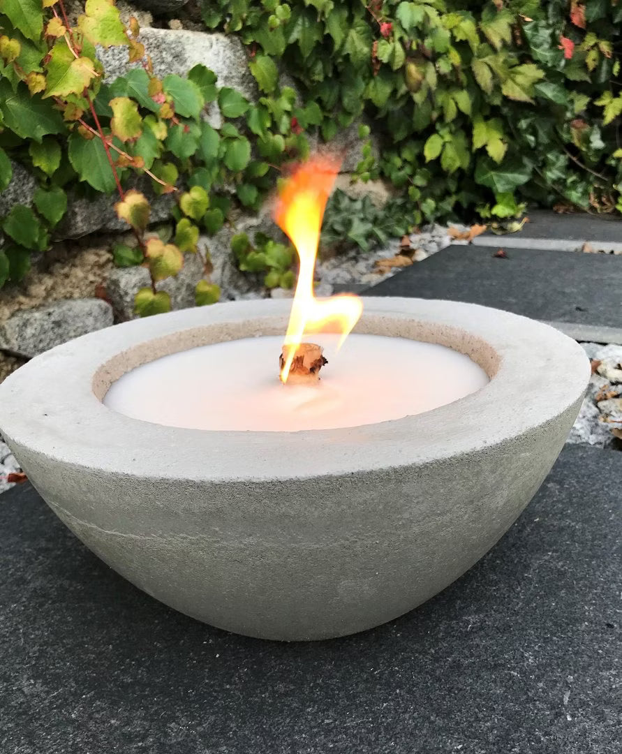 Beton Feuerschale – handgefertigtes Schmelzlicht mit Dauerdocht / breiter Rand