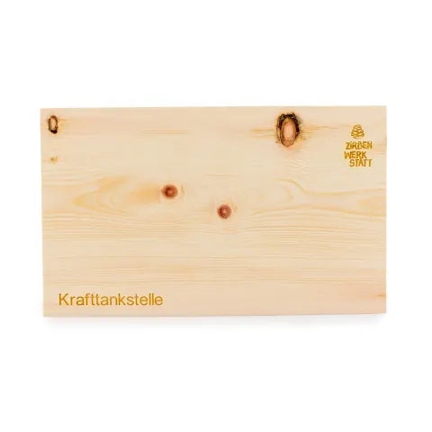 Jausenbrett Zirbe mit Laserung "Krafttankstelle"